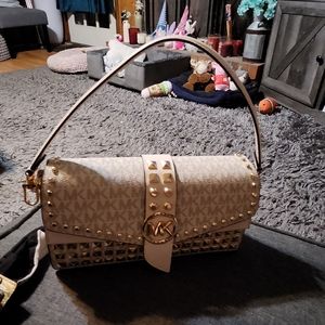 White and silver embellished Michael kors purse